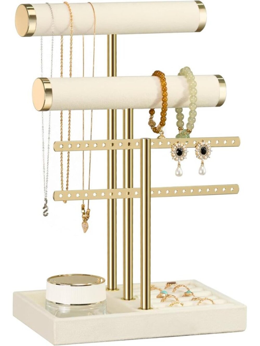 3 Tier Bracelet Holder Display Detachable T Bar Beige Velvet Bracelet